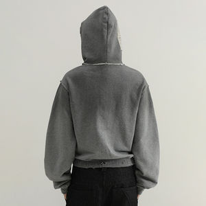 Sweat à capuche surdimensionné avec impression de logo graffiti personnalisée, coton lourd 460g, molleton français, fermeture éclair, sweat à capuche court - Product Image 2