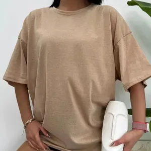 T-shirt d'été personnalisé t-shirt oversize pour femmes T-shirt beige surdimensionné pour femmes Plus Size Tshirt Logo Print