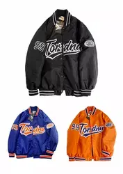 Logo personnalisé Hommes Femmes Varsity Jacket Vente en gros Super Qualité Noir Foncé Toile Col Montant Vestes avec Cuir - Product Image 6