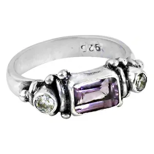 Anillo de Plata 925 con Amatista, Diseño Geométrico, Estilo Vintage, Clásico, Unisex, para Uso Diario - Product Image 3