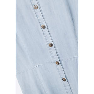 Vestido Maxi Azul Claro de Tela Tencel con Detalle de Botones, Cintura Drapeada y Diseño con Abertura, para Oficina y Fiestas, Talla XS, ODM - Product Image 2