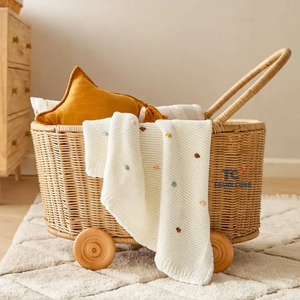 Joli artisanat naturel poupée poussette à la main en osier poupées landau enfants jouets fabrication rotin enfants meubles - Product Image 4