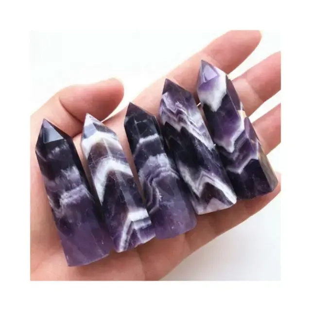 Letest Natural Purple Dream ametista Tower Point Wholesale Custom Gemstone Obelisk crying Quartz Wand Point in vendita