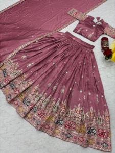 Vente en gros de tissu Vichitra de qualité supérieure Lehenga Choli avec broderie et fil épais pour les fonctions féminines ou les mariages - Product Image 6