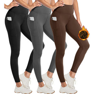 Mallas de invierno con forro polar supersuave de cintura alta para mujer, pantalones de Yoga térmicos cálidos con bolsillos, estilo informal sólido para adultos - Product Image 2