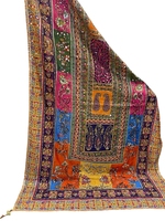 Dupatta en soie ethnique personnalisée faite à la main, motif floral, design complexe en coquillages et miroirs, imprimé numérique, brodé, long, multicolore