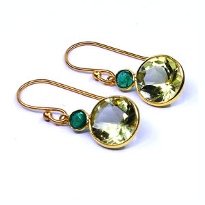 Ensemble de boucles d'oreilles de mariage en argent Sterling 925 classique pour femmes plaqué or émeraude citron topaze gemmes pour anniversaires breloque en gros - Product Image 1