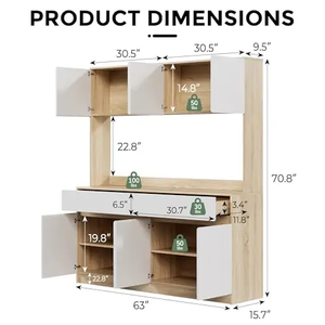 Aparador moderno de madera con estantes abiertos y cajones de almacenamiento para muebles de cocina o comedor - Product Image 5