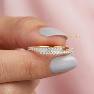 แหวนเพชรทรงกลมแบบฝังครึ่งวง 14K ทองคำ สำหรับผู้หญิง วงแต่งงาน - Product Image 2