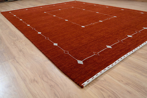 Alfombra de Lana Gabbeh Roja, Tejida a Mano, Decoración Bohemia Cottagecore, Color Rojo Óxido, 8x10, Alfombra Grande para Piso, Hogar Acogedor - Product Image 4