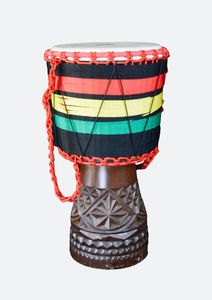 กลอง Djembe แกะสลักด้วยมือพรีเมี่ยมแบบแอฟริกันพร้อมไม้มะฮอกกานีน้ำมันธรรมชาติ/ขี้ผึ้งทรีทเมนต์ขนาด9นิ้วสีผิวแพะสีหัว - Product Image 2