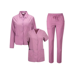 Ensemble d'uniformes d'hôpital de 2 pièces de couleur rose unie pour femmes Joggers médicaux et ensembles d'uniformes d'infirmière pour les professionnels de la santé - Product Image 1