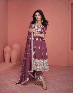 El último diseñador Faux Georgette bordado secuencia trabajo Salwar traje indio y paquistaní ropa por Fab Zone - Product Image 4