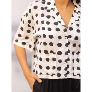เสื้อเชิ้ตผ้าไหมโมดอลลายจุดสไตล์วินเทจสำหรับผู้หญิง - เสื้อเชิ้ตทอแบบลำลองติดกระดุม - Product Image 4