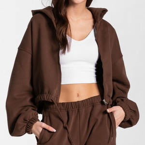 Sweat-shirt à capuche Y2K personnalisé pour femme, fermeture éclair contrastée, coupe ample, sweat-shirt en tricot gaufré zippé, long, 100% coton - Product Image 4