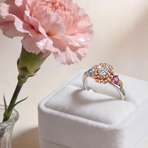 Jeulia Custom Adjustable Carnation <b>Ring</b> with Two Birthstones and Engraving - Product Image 4