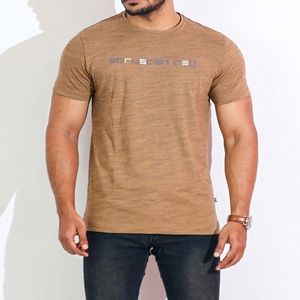 เสื้อยืดผ้าฝ้ายโพลีเอสเตอร์แบบสะพายไหล่ของผู้ชาย OEM เสื้อยืดกันการพองที่ทนทานสีทึบออกแบบโลโก้ได้เองจากเสื้อผ้า - Product Image 5