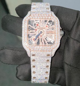 Montre de luxe en acier inoxydable avec mouvement à quartz MIYOTA, cadran en verre, diamant de laboratoire de qualité supérieure VVS, forme carrée, 40 mm - Product Image 1