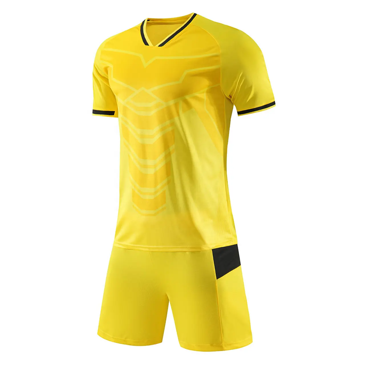 Sıcak satış fiyat 100% Polyester ucuz fiyat futbol üniformaları Unisex futbol kiti spor giyim için nakış Logo tasarım etiketleri ile