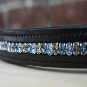 Funda de cuero auténtica para arnés de búhos, banda acolchada para cejas de caballo, hecha a mano, verde claro, cristales transparentes ostentosos - Product Image 5