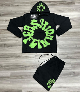 Conjuntos Deportivos Personalizados de Verano, Estilo Vintage, Lavado Ácido, 100% Algodón Ecológico, Secado Rápido, Sudadera con Capucha y Pantalones Cortos - Product Image 1