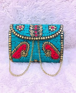 Pochette en mosaïque en métal faite à la main artisanat indien traditionnel sac à bandoulière à sangle unique Durable Portable dernière mode de plage - Product Image 6