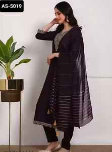 Costume Salwar Kameez en coton flammé indien le plus attrayant avec Chinon Materia Fancy Dupatta Set pour femmes Wedding Wear - Product Image 3