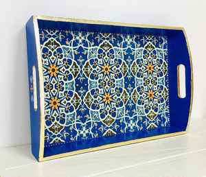 Bandeja otomana de madera de nogal moderna con asas Bandeja de servicio para decoración de sala de estar Idea de regalo para el hogar - Product Image 6