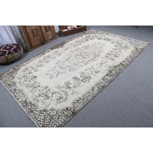 พรมตุรกีวินเทจ ขนาดใหญ่ 5.9x9.2 ฟุต พรมขนสัตว์ลายดอกไม้สีขาวเทา - Product Image 2