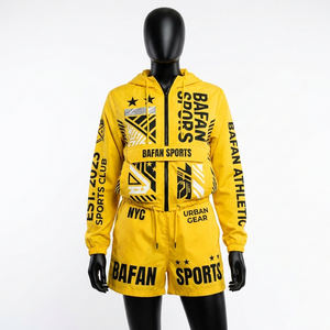 Ensemble court coupe-vent vert pour femme en polyester Taslon 120 GSM de qualité supérieure, veste courte zippée avec design à empiècements - Product Image 1