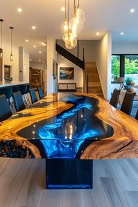 MEILLEURE TABLE RONDE EN RÉSINE ÉPOXY ARTISANALE POUR SALLE À MANGER Meubles Table de rivière en bois et résine pour bureau à domicile - Product Image 6