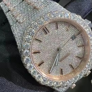 Reloj de lujo de dos tonos de oro rosa y plata Moissanite para hombres VVS Diamond Studded Dial Venta al por mayor Premium Hip Hop Style Timepiece - Product Image 1