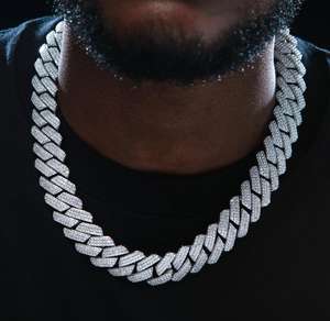 Cadena Cubana de Plata de Ley con Incrustaciones de Moissanita de 40 Quilates, Corte Redondo Miami de 15 mm, Chapada en Rodio, Estilo Hip Hop, para Fiestas y Bodas - Product Image 1