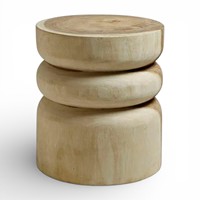 Tabouret sculptural en bois massif de 35 cm de diamètre, table d'appoint ronde à 3 niveaux, bois de suar naturel, tabouret tambour sculpté à la main pour hôtel, villa