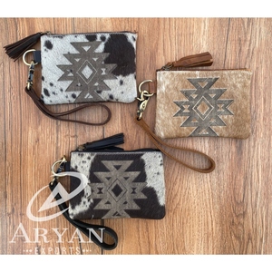 Nouveau femmes peau de vache Laser gravé pochette à fermeture éclair en cuir véritable luxe téléphone portable bracelet sac à main Western cuir Multi utilisé portefeuille - Product Image 1