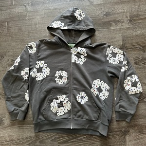 Moda piedra lágrimas Rhinestone algodón corona Zip Hoodie DenimTearss Cachemira algodón corona más nuevo Rhinestone Denis lágrimas sudaderas con capucha - Product Image 1