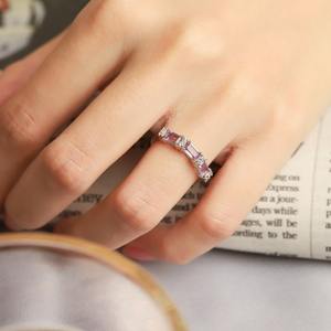 Lavender Amethyst <b>Emerald</b> Cut Eternity Promise <b>Ring</b> Minimalist Slim Band 925 Sterling <b>Silver</b> February Birthstone Forever - Product Image 3