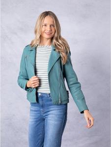 Veste universitaire asymétrique en peau de mouton véritable bleu sarcelle pour femme, fermeture éclair, doublure en coton doux, respirant et écologique, mode hiver - Product Image 6