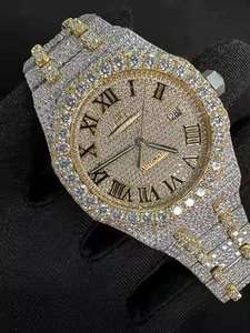 Montre pour homme sertie de diamants en moissanite VVS, acier inoxydable, mouvement mécanique en verre, style hip-hop glacé, luxe, élégant, aiguille automatique - Product Image 2
