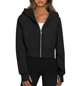 Women's Custom Plus Size 100% Cotton <b>Cropped</b> Pullover Tops Long Sleeve Hooded Sweatshirt Breathable Autumn Streetwear Washed - Product Image 4