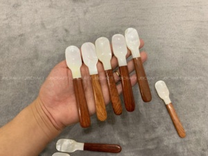 Cuillère à caviar faite à la main en nacre mélangée avec du bois naturel Taille 12cm - Product Image 6