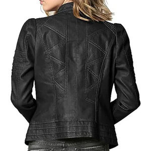 Chaqueta de cuero de invierno para mujer con logotipo personalizado de la mejor calidad y precio al por mayor, diseño sólido con diseño de lona - Product Image 3