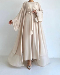 Vêtements islamiques grande taille pour femmes, 2 pièces, caftan ouvert sur le devant, jilbab ethnique décontracté, abaya, robe d'extérieur musulmane de Dubaï - Product Image 5