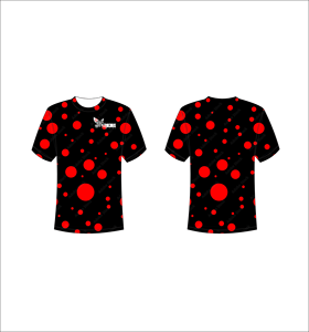 T-shirt à manches courtes pour homme, noir et rouge à pois, impression par sublimation, respirant, coupe classique, col rond, vêtement décontracté - Product Image 1