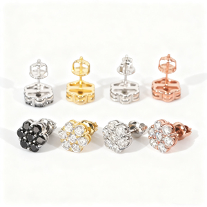 Phổ Biến Cụm Hoa Moissanite Stud Bông Tai 925 Sterling Bạc Trắng Đen 9Mm Unisex Đồ Trang Sức Thời Trang Cho Nam Giới Phụ Nữ - Product Image 1
