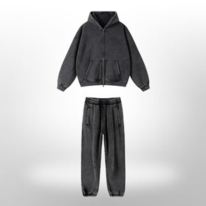 Ensemble survêtement vintage en coton 100% délavé à l'acide, respirant, sweat-shirt et pantalon de jogging pour l'hiver, lavé à la pierre - Product Image 2