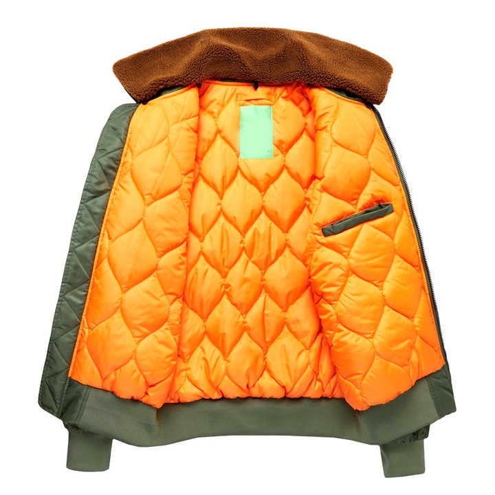 Men's Customized Lamb Fur Winter Puffer Coat Stand Hood Quilted Padding Zipper Good Quality Canvas Fabric Bomber Jacket Long