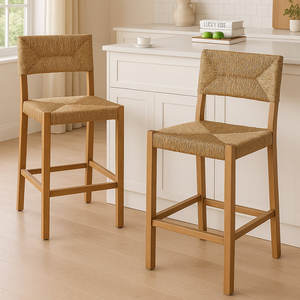 Taburete de mostrador de madera maciza estilo granja rústica de 21 \ "de ancho Juego de 2 Taburetes de Bar con asiento de ratán - Product Image 2