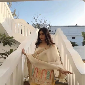 Heavy Designer Faux Georgette Heavy Embroidery Sandwich Sequence Work Top and Pant With Fancy Lace Border Cut Work Dupatta - Product Image 1