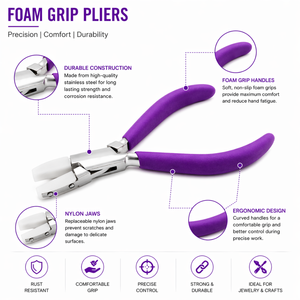 Pince à bec plat professionnelle en nylon pour bijoux, outil anti-rayures pour le travail du fil, pince artisanale ergonomique avec poignée violette - Product Image 5